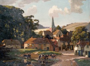 Harting Village and Pond (olja på duk)