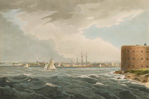 New York från Governors Island, nr 20 från Hudson River Portfolio, graverad av J. Hill, 1821-25