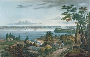 New York från Weehawk, graverat av I. Hill, 1820-3 (färgakvatint)