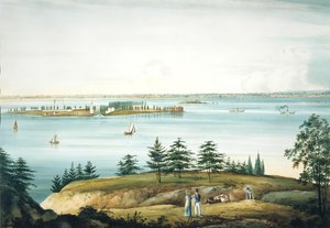 The Bay of New York och Governors Island Tagen från Brooklyn Heights, 1820-25.