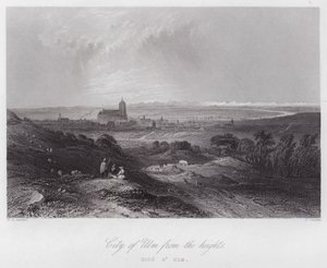 Staden Ulm från höjderna (gravyr) av William H. Bartlett