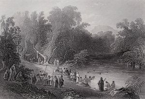 Jordanfloden, grekisk badplats (gravyr) av William H. Bartlett
