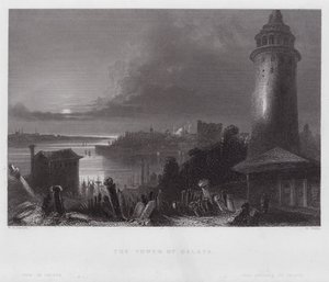 The Tower of Galata (gravyr) av William H. Bartlett