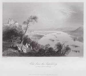 Utsikt från Leopoldsberg, med utsikt över Kloster Neuburg (gravyr) av William H. Bartlett