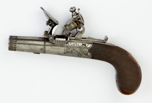 Flintlock Pocket Pistol med Box-Lock, c.1820 (stål, silver & valnötsträ) av William Hale