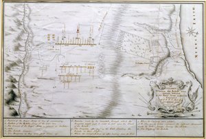 Plan över slaget vid Culloden, 16 april 1746 (penna och bläck på papper) av William Hall