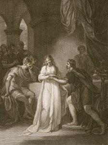 Vortigern och Rovena, graverad av Delatre, illustration från David Humes "The History of England", utgiven av R. Bowyer, London, 1812. av William Hamilton