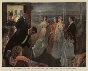 En midsommarjulafton, sjunger julsånger ombord på en liner i Indiska oceanen