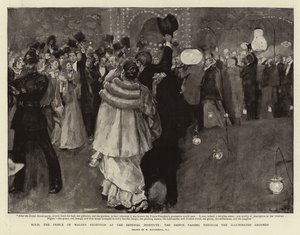 H R H prinsen av Wales mottagning på Imperial Institute, prinsen passerade genom de upplysta markerna av William Hatherell
