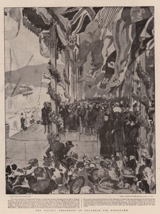 Hennes Majestät går ombord i Holyhead för Kingstown. av William Hatherell