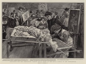 Förbereder för kröningen, gör kungliga dräkter på Royal School of Art Handarbete av William Hatherell