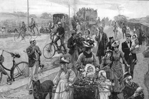 Gatubild med många cyklar av William Hatherell