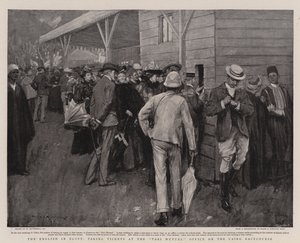 Engelsmännen i Egypten, tar emot biljetter på Pari Mutuel-kontoret på Cairo Racecourse. av William Hatherell