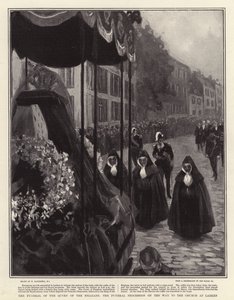 Begravningen av belgarnas drottning, begravningståget på väg till kyrkan i Laeken av William Hatherell
