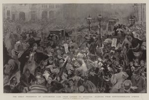 Den stora processionen av auto-motorbilar från London till Brighton, med start från Northumberland Avenue av William Hatherell