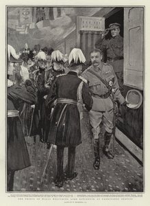 Prinsen av Wales välkomnar Lord Kitchener på Paddington Station av William Hatherell