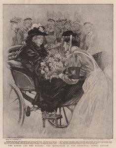 Drottningen och hennes sjuksköterskor vid inspektionen i Viceregal Lodge, Dublin av William Hatherell