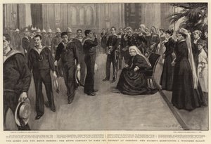 Drottningen och Benin-hjältarna, Skeppskompaniet på H M S St George i Osborne, Hennes Majestät frågar ut en sårad sjöman.