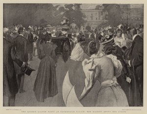 Drottningens trädgårdsfest på Buckingham Palace, hennes majestät bland hennes gäster