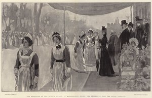 Mottagningen av drottningens sjuksköterskor i Marlborough House, processionen förbi Royal Pavilion