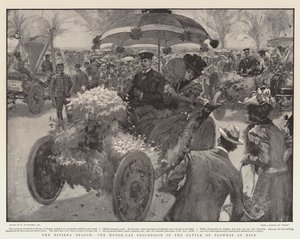 Rivierasäsongen, motorbilsprocessionen i slaget om blommor i Nice av William Hatherell