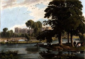 Utsikt över Windsor Castle från lekplatserna vid Eton College, graverad av Robert Havell (1769-1832) 1814 (färggravyr) av William Havell