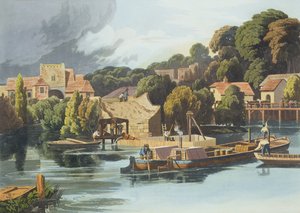 Wallingford Castle 1810 under broreparationer, graverat av Robert Havell den yngre (1793-1878), publicerat 1818 (akvatint). av William Havell