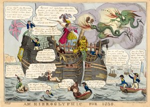 En hieroglyf för 1830, pub. 1830 handfärgad gravyr. av William Heath