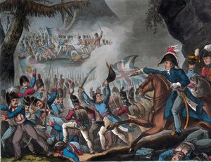 Slaget vid Pyrenéerna, 27 juli 1813, tryckt av J.C. Stadler (verksam 1780-1813), utgiven av Thomas Tegg, 1 april 1818 (färgad akvatint)