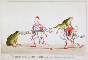 Grimaldis språnggroda i den komiska pantomimen av den gyllene fisken, 1812 av William Heath