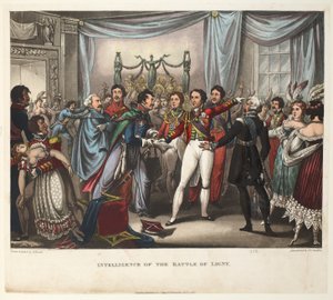 Intelligence of the Battle of Ligny, aquatint av J.C. Stadler, pub. av Tegg, april 1818 (akvatint) av William Heath