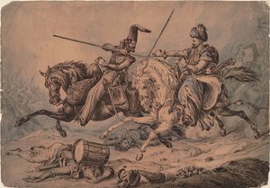 Rysk kosack i strid med en mameluk, 1815 av William Heath