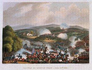 Slaget vid Quatre Bras den 16 juni, 1815, graverad av Thomas Sutherland, 1815 (färgad akvatint) av William Heath