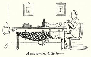 Ett sängmatbord för (litho) av William Heath Robinson