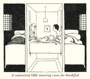 Ett bekvämt litet morgonrum för frukost (litho) av William Heath Robinson