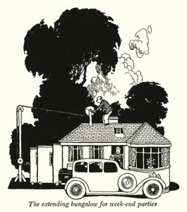 En utbyggd bungalow för helgfester (litho) av William Heath Robinson