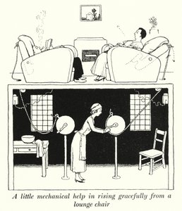 Lite mekanisk hjälp för att graciöst resa sig från en fåtölj (litho) av William Heath Robinson