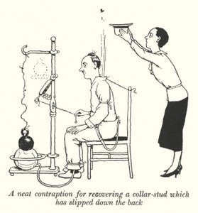 En snygg grej för att återställa en krage som har glidit ner på ryggen (litho) av William Heath Robinson