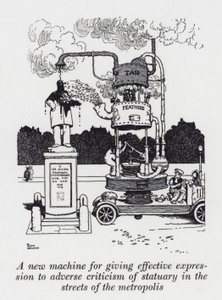 En ny maskin för att ge ett effektivt uttryck för negativ kritik av statyer på gatorna i metropolen (litho) av William Heath Robinson