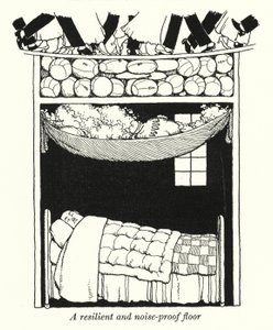 Ett fjädrande och ljudsäkert golv (litho) av William Heath Robinson