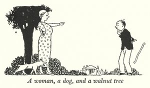 En kvinna, en hund och ett valnötsträd (litho) av William Heath Robinson