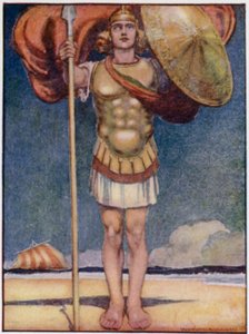 Akilles, den snabbaste av foten och den modigaste av alla grekiska hjältar (färg litho) av William Heath Robinson