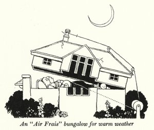 En "Air Frais" bungalow för varmt väder (litho) av William Heath Robinson