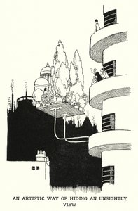 Ett konstnärligt sätt att dölja en ful utsikt (litho) av William Heath Robinson