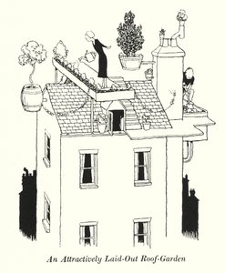 En attraktivt anlagd takträdgård (litho) av William Heath Robinson
