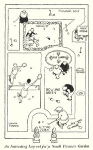 En intressant layout för en liten nöjesträdgård (litho) av William Heath Robinson