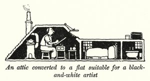 En vind omvandlad till en lägenhet lämplig för en svart-vit konstnär (litho) av William Heath Robinson