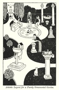 Konstnärlig layout för en rent prydnadsträdgård (litho) av William Heath Robinson
