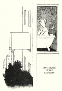 Badrum Space Economy (litho) av William Heath Robinson