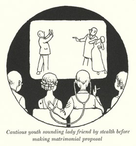 Försiktig ungdom låter smygande vän innan äktenskapsförordet (litho) av William Heath Robinson